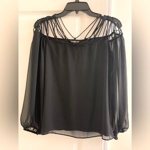 Express Strappy Shoulder Sheer Sleeve Top Black Size M